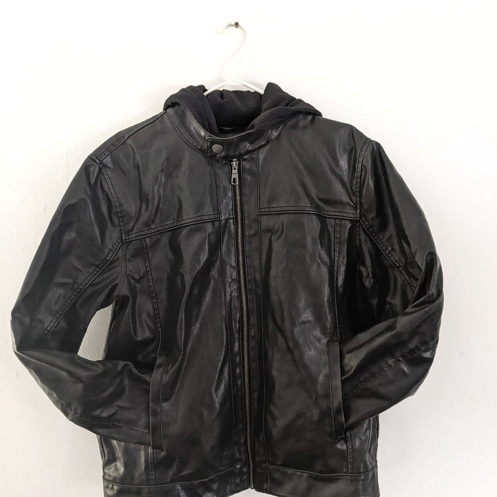 Faux-Leather Hooded Jacket